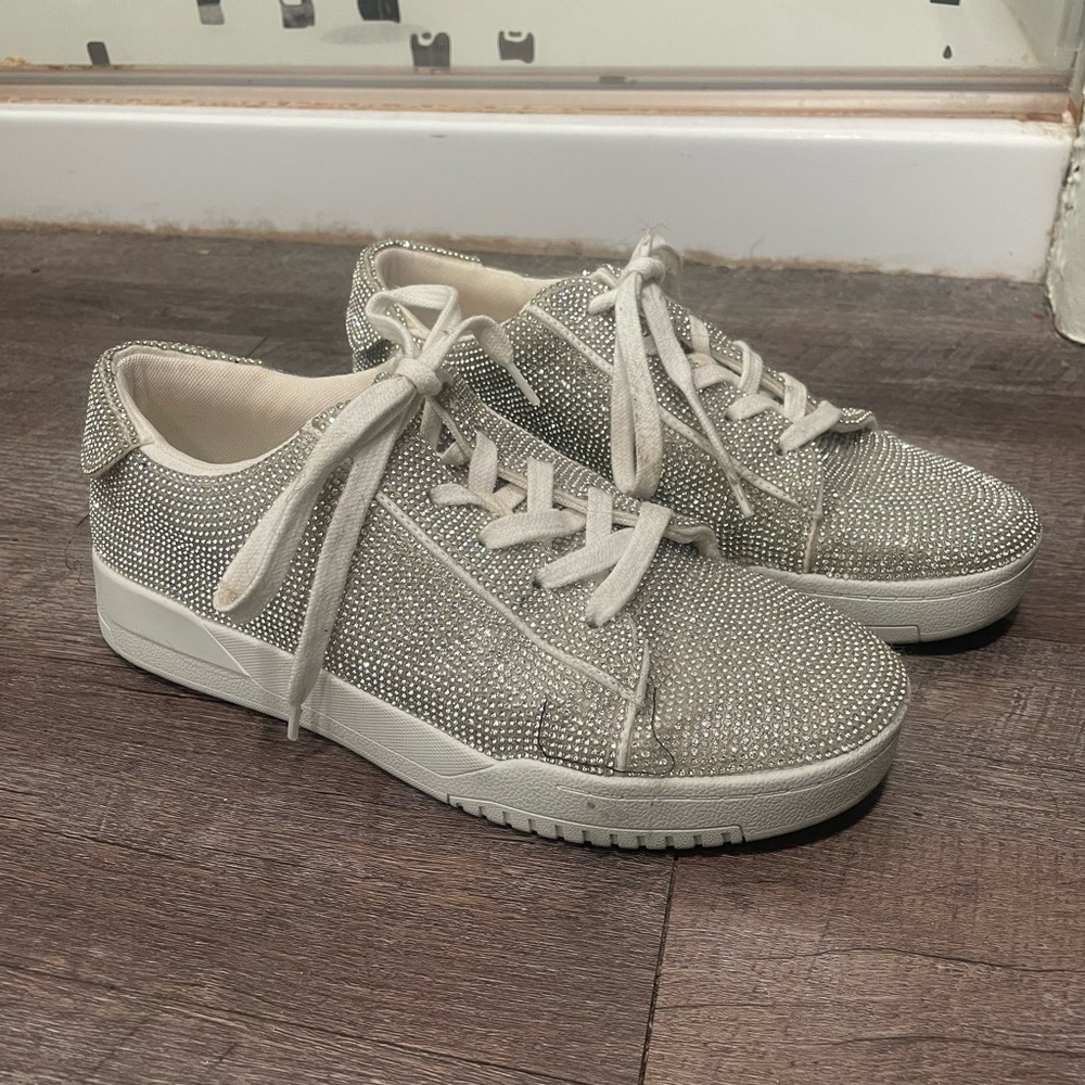 Jessica Simpson Silver Rhinestone Low-Top Sneakers